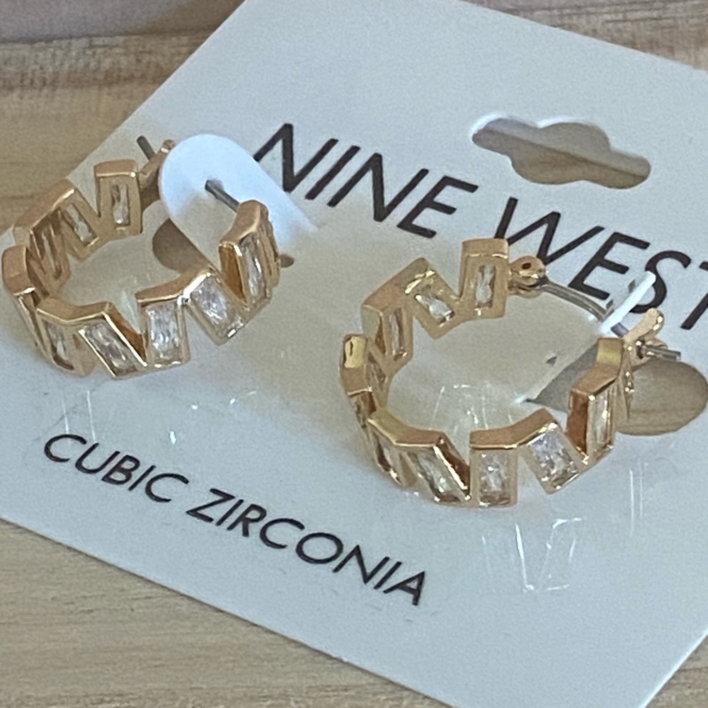 Nine West Gold Tone Cubic Zirconia hoop Earrings